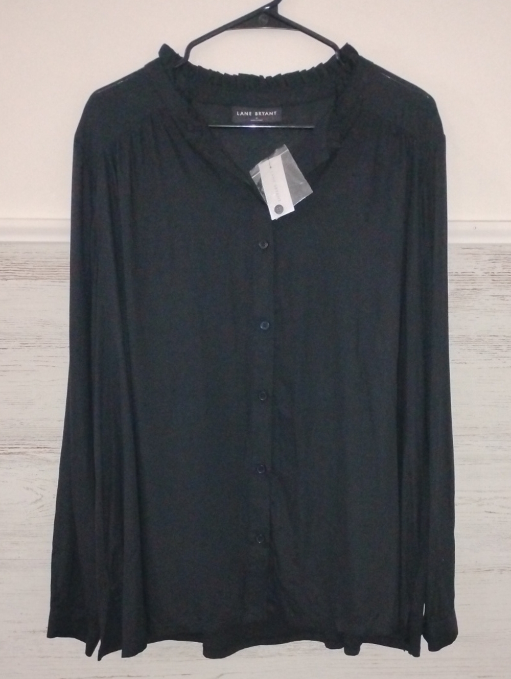 Lane Bryant Black Semi Sheer Button-Front Long Sleeve Shirt